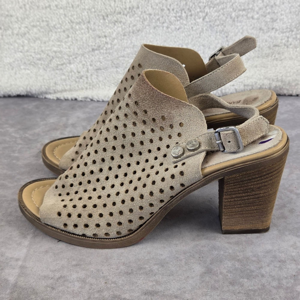 Barbara Barbieri Tan Suede Perforated Block Heel Sandals Made in Italy 8.5